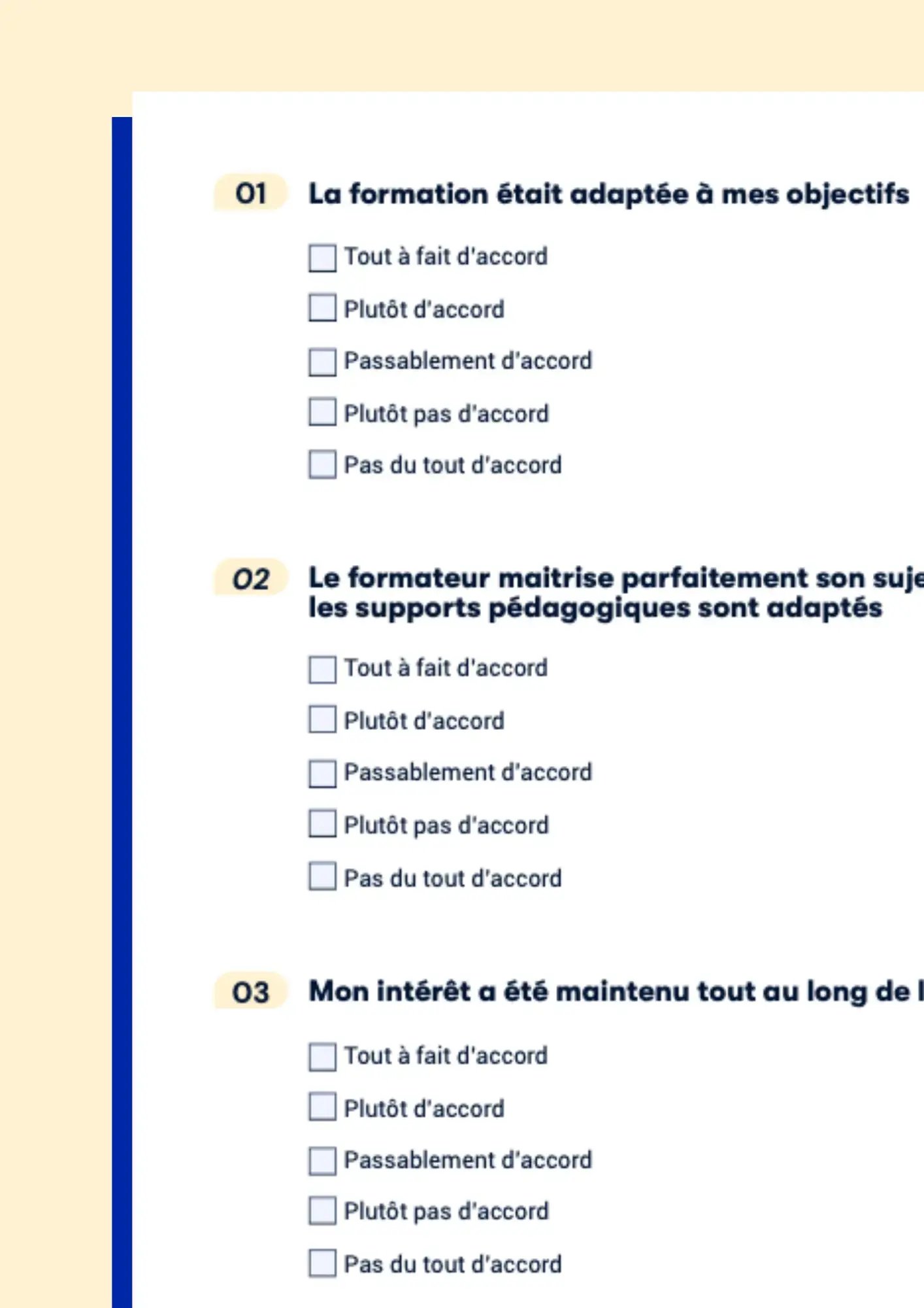 Aperçu de kit d'évaluation de formation