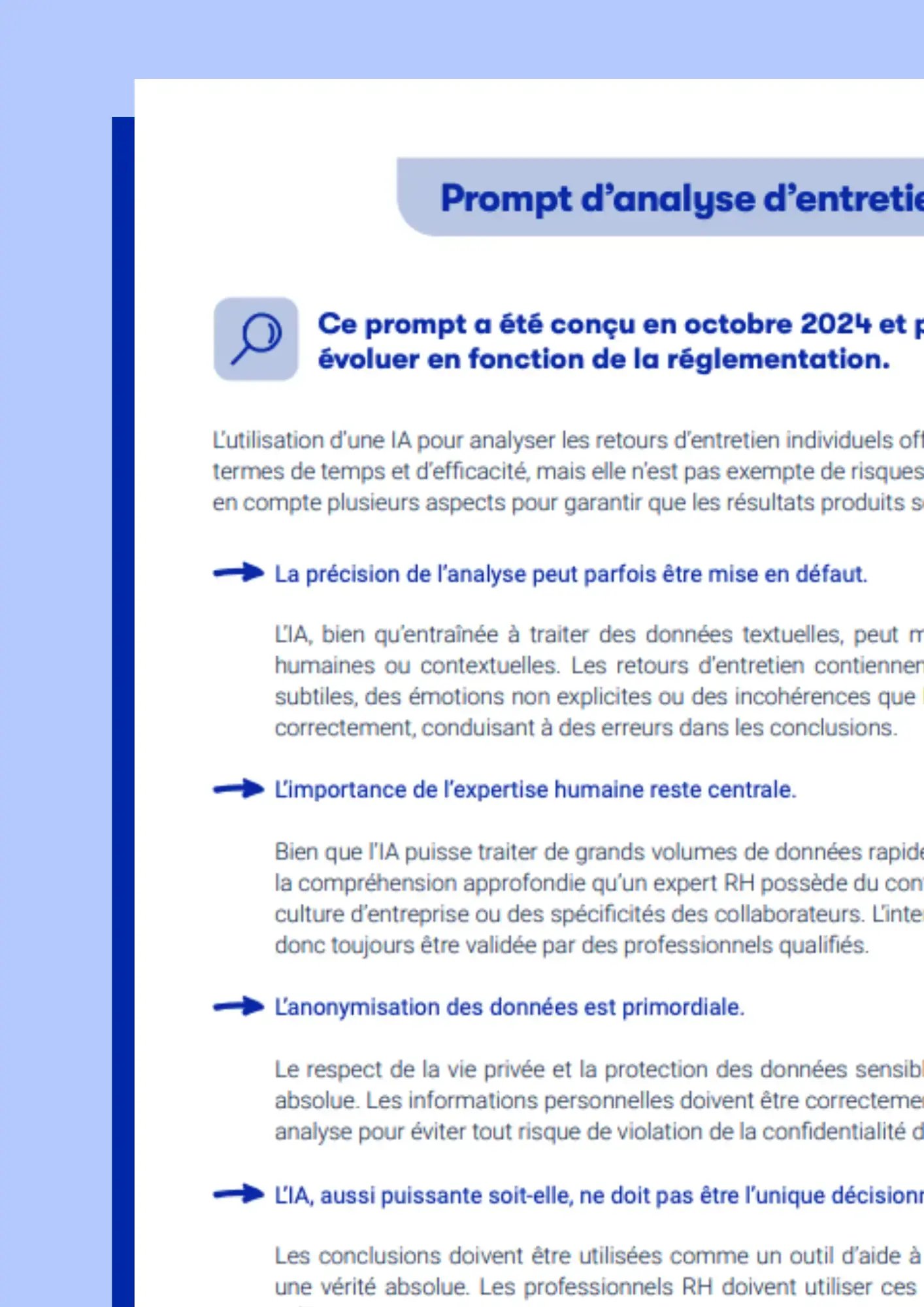 Aperçu d’un prompt pour l’analyse des entretiens