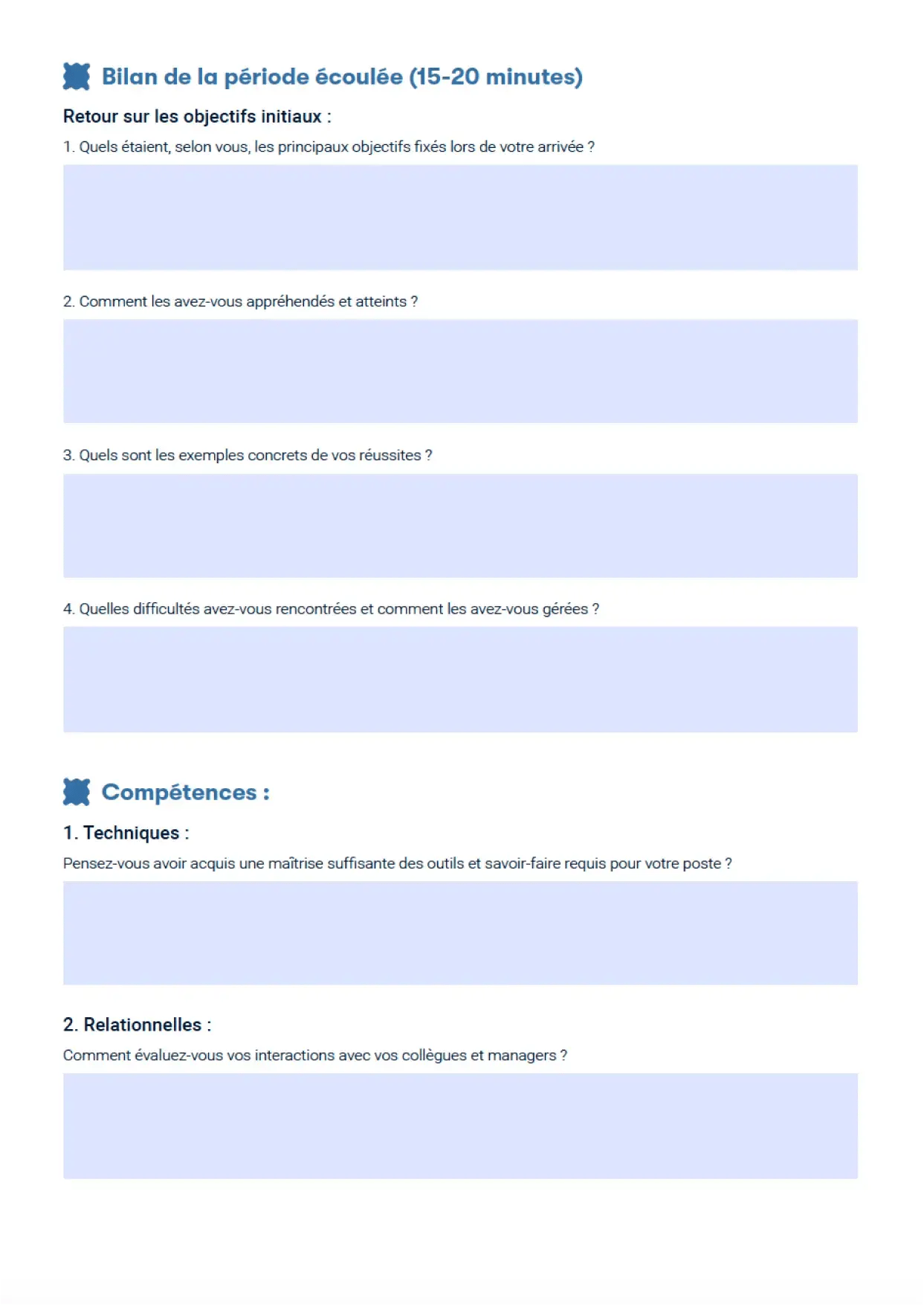 Illustration d'une trame d'entretien pour la fin de période d'essai