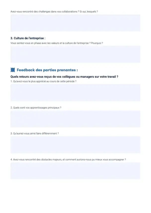 Illustration d'une trame d'entretien pour la fin de période d'essai