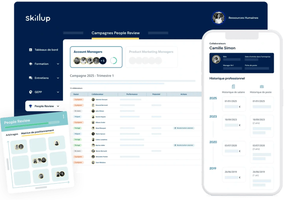 Tableau de bord du module People Review de Skillup